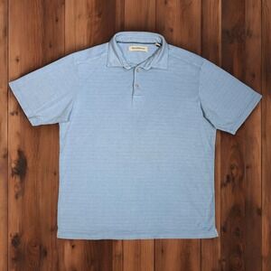 Tommy Bahama Silk Cotton Blend Polo Shirt Mens Medium Blue Textured Short Sleeve